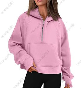 Moletom Lululemens43 Outono Inverno Yoga Terno Scuba Hoodie Half Zip Womens Sports Sweater Loose Gym Jacket Fitness Curto Casaco de Pelúcia Sweat2