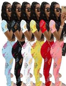 Womens Twopiece Pants Set Sexy Letter Printing Jogging Suits Summer Leisure Short Sleeve Sportswear2150085