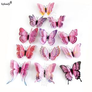KEYTHEMELIFE 12st Pack Double Layer Butterfly Wall Stickers 3D fjärilar Färgglad sovrumsdekor för heminredning B51281A