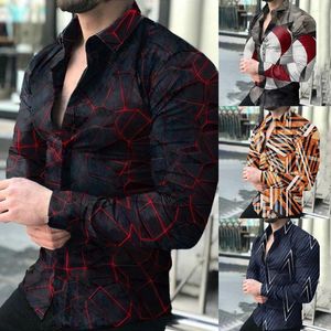 Camisas casuais masculinas com estampa gráfica 3D para homens manga comprida botão lapela gola camisa festa roupas para casa