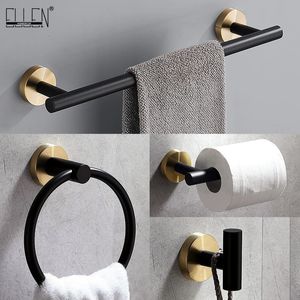 ELLEN Accessori per il bagno Porta carta igienica Set asciugamani Anello per vasca da bagno Porta accappatoio Hardware nero ELB5600 240304