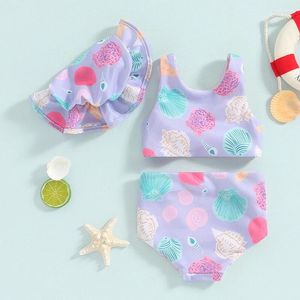 Kleidungssets Kleinkind Baby Mädchen Sommer Strand Badeanzug Reversible Ärmel Badeanzug 3 Stück Marine Tier Bademode Set