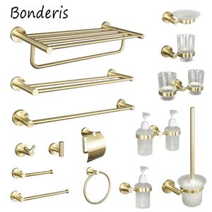 Brushed Gold Bathroom Accessories Toilet Brush Holder Paper Towel Ring Bar Shelf Clothes Hook Soap Dispenser Cup 240304