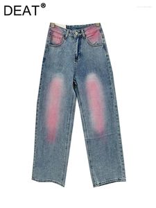 Womens Jeans High Waist Straight Loose Contrast Color Washed Wide Leg Female Denim Pants 2024 Spring Fashion 29L7035