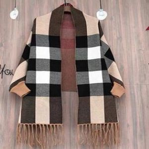 Autumn Winter Warm Cashmere Scarf Women With Sleeves Dual Cape Capa Pashmina Tassel Heavy Coat Khaki Plaid346o