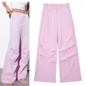 Women's Pants Clothing American Retro Umbrella Summer Tooling Style Nylon Blended Mid-waist Mopping Casual Trousers