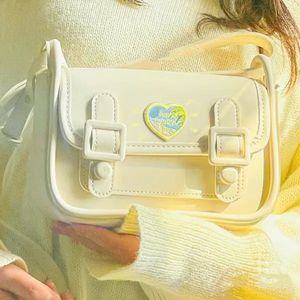 Jiaerdi Preppy Style Bag White Square Women Harajuku Heart Leather Based Based Female Vintage Cressbody Bags Y2K 240226