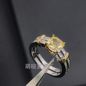 Designer Tiffay och CO 925 Silver Square Diamond Double Rowed Diamonds Colored Ring for Womens Small Popular Design Light Luxury High Grade