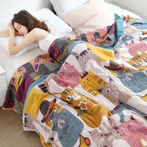 Comforters sätter ny kawaii -filt och kastar fritidsartikel soffa handduk söta katter sommar cool quilt dubbel bomullsfilt för sängar mjukt ark yq240313