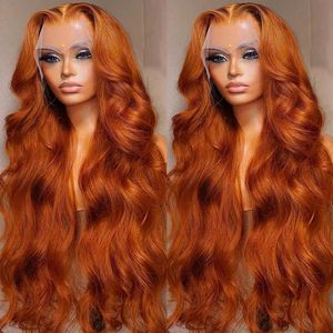 Body Wave 13x4 Färgad spets frontala peruk 13x6 Ginger Orange HD Spets Front Glueless Human Hair Wig To Wear For Women 30 Inch Hair