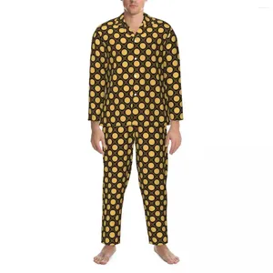 Pijamas masculinos de bolinhas douradas, pijamas retrô de bolinhas fofos para casa, roupa de dormir outono 2 peças casual conjunto gráfico de tamanho grande