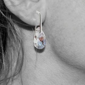 Luxury Teardrop Crystals 14K Vittguldörhängen för kvinnor Blue Aurora Borealis Dingle Hook Earring Party Syckel för kvinnor gåva