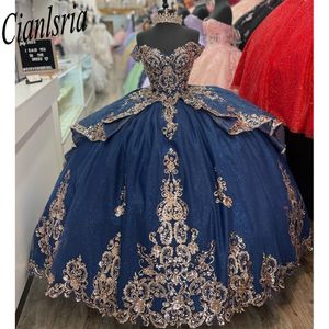 Blue Sparkly Quinceanera Dresses 2024 Formal Luxury Party Beading Lace Appliques Sweet 15 Dress Graduation Ball Gwon Prom Gowns