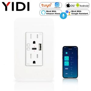 WiFi Smart Wall Power Multi Outlets Plug Socket USB Typec Adapter Tuya App Remote Control Anywhere Work med Alexa Home 240228