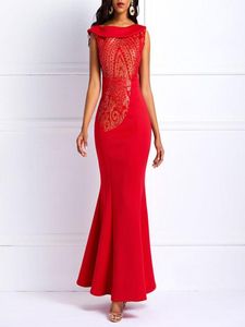 Pailletten Party Bodycon Meerjungfrau Langes Kleid Frauen Elegante Dünne Rüschen Büro Damen Prom Abend Formale Solide Rot Sexy Maxi Kleider T8484263