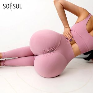 SOISOU Nylon Gym Yoga Pantaloni Leggings da donna per fitness Vita alta Hip lungo Push UP Collant Abbigliamento 2 Tipi 240228