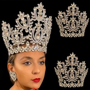 Levery grande strass coroa tiara moda acessórios de cabelo luxo bandana grande cristal nupcial coroa jóias femininas para miss 240305