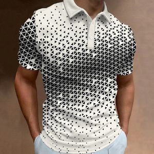 Fashion 3D Gradient Stripe Print Polo T Shirt For Men Hip Hop Trend Harajuku Street Short Sleeve Tops Casual Lapel Button Shirts 240307