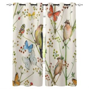 Curtains Branch Flowers Butterfly Bird Window Curtain For Living Room Bedroom Luxury Home Kitchen Decor Items Curtains