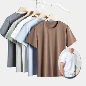 Pima Mercerized Cotton Tshirt Men Short Sleeve Tagless Midweight Round Neck Tops Tees Basic White Plain T Shirt Fitness Brand 240313