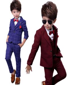 Fashion Boys Formal Wedding Suit Kids Plaid Blazer Vest Pants for Party Dress Child Tuxedo Teens Performance Costume F2833999013