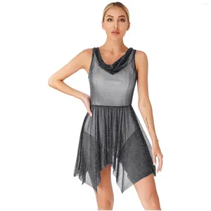 Bühnenkleidung Damen Glitzer Asymmetrisches Lobpreis-Tanzkleid Tunika Anbetungs-Overlay-Kleider Lyrisches Ballett-Chor-Aufführungskostüm