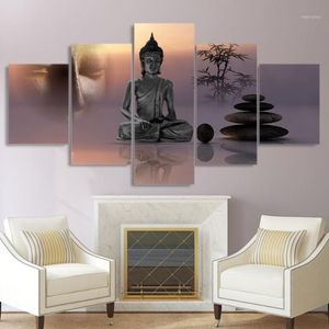 Dipinti Moderni HD Stampato Immagini Su Tela Pittura 5 Pannello Zen Statua di Buddha Wall Art Decorazione Della Casa Quadro Poster Per Livin2726