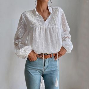 Women's Blouses Polka Point Chiffon Lace Patchwork Loose Shirt N