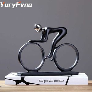 YURYFVNA BICYCLE STATUE DHAMPION CYKLIST SCULPTURE Figur HESIN Modern Abstrakt Art Athlete Bicycler Figurine Home Decor Q0525183S