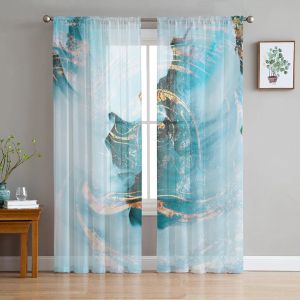 Shutters Youth Bedroom Sheer Curtains Abstract Blue Marble Texture Kitchen Study Curtains Living Room Holiday Decor Tulle Curtains