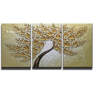 Ręcznie malowany LNife Gold Flower Malowizm olejny malarstwo palety płótno do salonu Nowoczesne drzewo kwiatowe obrazki ścienne zdjęcia 283s