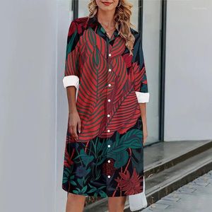 Casual Dresses Autumn Niche Printing Straight Women Fode Loose Long Sleeve Single Breasted Elegant Female A-Line Dress