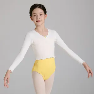Sahne Giyim Moda Çocuklar Çocuklar Çocuklar Eğitim V-şekli boyun ince nefes alabilen uzun kollu beyaz bale dans kazak