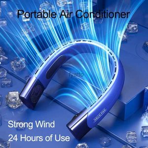 Elektriska fläktar 4000mAh hängande nackfläkt Portabel luftkonditionering Bladlös USB -laddningsbar kylare 5 hastighet för SportsH240313