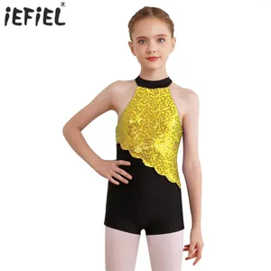 Scene Wear Kids Girls Ballet Dance Leotard Shiny paljetter Gymnastik Jumpsuit för figur Skating Rhythmic Lyrical Performance