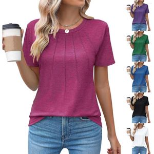 Kvinnors T -skjortor Kvinnor Casual Crew Neck Short Sleeve Pleated Tops Turtle Long Shirt Women Cotton Our