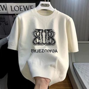 Avrupa ve Amerikan Moda Düz Renk Yuvarlak Boyun Kısa Kollu Örme Gömlek Erkekler İçin Yaz Düz Renk Stili Gevşek Kısa T-Shirt Sweatshirt Üstü