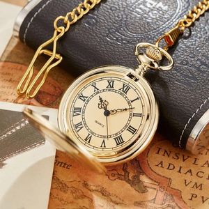 Pocket Watches Vintage Gold Luxury Quartz Watch Women's Men Necklace Minimalism Personlig fob unika gåvor Reloj Hombre