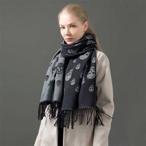 Luxury Skull Cashmere Scarf Women and Men Winter Thick Shawl Wrap Turban Holiday Gift 211227287M