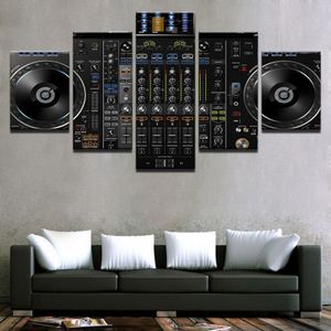 Imagem modular decoração de casa pinturas em tela moderna 5 peças música dj console instrumento misturador cartaz para sala estar parede art263t