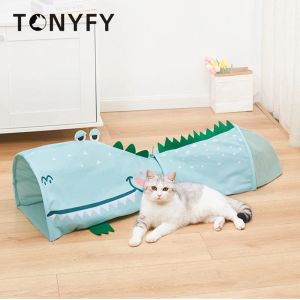 Brinquedos pet gato túnel dinossauro forma de leão portátil dobrável gatos interativo jogando túnel de emenda aliviar o tédio coelho filhote de cachorro brinquedo