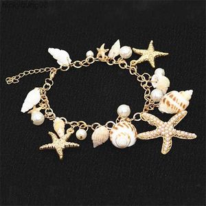 Bangle Bohemian Natural Shell Conch Imitação Pérola Starfish Pingente Pulseira Para Mulheres Moda Praia Pulseiras Aniversário Jóias GiftsL2403