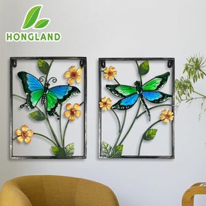 Dragonfly Indoor Decoration with Frame 3D Metal Wall Art Glass Sculpture Home Decor Holiday Gift 240229