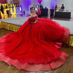 Red Quinceanera klänningar 2024 Charro Florals Ball Gown Prom Dress Masquerade Sweet 15 -årig födelsedag Vestidos de xv