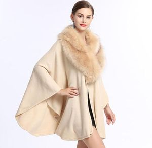Europe Autumn Winter Plus Size Women039S Sticke Cape Cloak Coat Faux Fox Fur Collar Outwear Ponchos Lady039S Cardigan Ponch9516561