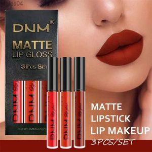 Batom 3 cores / conjunto Matte Velvet Lip Gloss Antiaderente Copo À Prova D 'Água Batom Líquido de Longa Duração Cosmético Manter 24 Horas Moda Maquiagem 240313