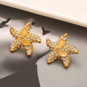 DesignerFashion New Style Designer Brand Stud Earrings Highend Women 18K Gold Plated Stainless Steel Earring Inlaid Crystal Geometry Starfish Ear Ring Wedding Jew