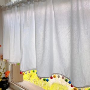 Curtains 1pcs New Solid Color Short Curtains for Kitchen Cotton Half Curtain Wine Cabinet Door Window Small Curtains Wardrobe Curtain