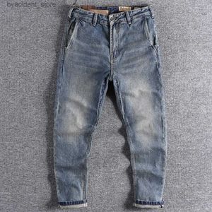 Men's Jeans Contrast color pocket autumn American tooling retro light-colored washed youth long pants slim jeans men L240313