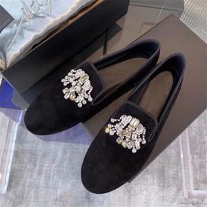 Loafers for Flock Shoes 665 Casual Women 2024 Round Toe Woman Flats Fashion Crystal Pattern Grunt Slip On Zapatillas Mujer Spring Autumn 487